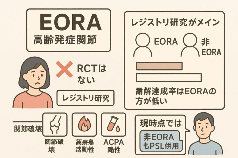 発症早期EORA(高齢発症関節リウマチ)には短期間PSL投与は疾患活動性を低下させるのアイキャッチ画像