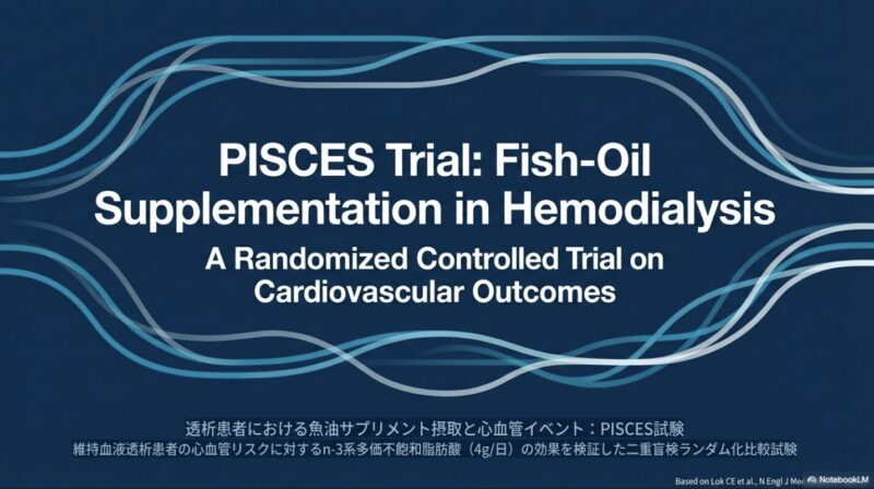 透析患者における魚油サプリメント摂取と心血管イベント(PISCES試験):維持血液透析患者の心血管リスクに対するn-3系多価不飽和脂肪酸(4g/日)の効果を検証した二重盲検ランダム化比較試験のアイキャッチ画像