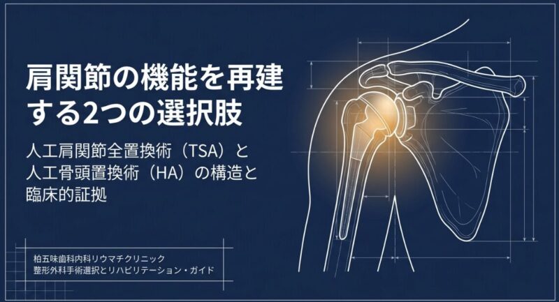 関節リウマチによる肩の痛みと機能障害：人工肩関節全置換術（TSA）と人工骨頭置換術（HA）の選択【柏・我孫子のリウマチ専門外来】のアイキャッチ画像