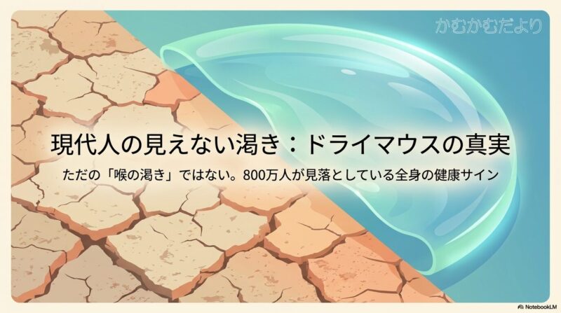 【柏我孫子市・医科歯科連携】急増する「ドライマウス（口腔乾燥症）」の意外な原因：口臭・むし歯を防ぎ、全身を守る唾液の力～根管治療専門医が解説のアイキャッチ画像